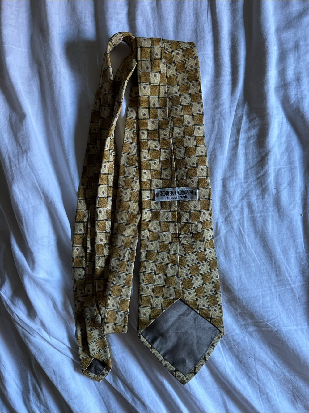 Vintage Giorgio Armani Mustard Gold Geometric 100% Silk Tie